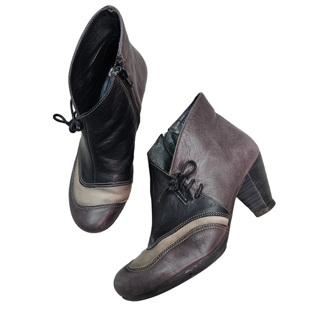 HISPANITAS Booties Heeled Black Leather Womens Size 35 Witchy Lagenlook Bohemian